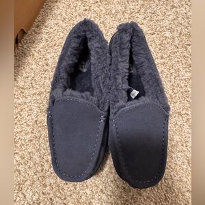 UGG Kids Ascot Slippers Dark Gray (almost navy) Suede Shearling Lined Moccasin
